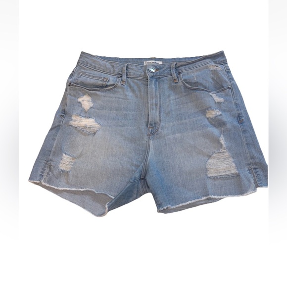Good American Pants - Good American Women’s Denim Shorts Distressed Frayed Hem High Waist Blue SZ 12